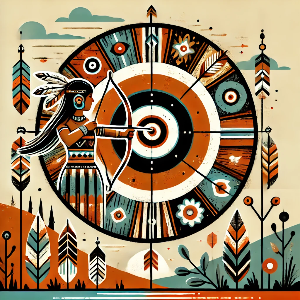 DALL·E 2025-03-15 16.11.14 - A modern, vector-style illustration of a tribal-themed target with arrows hitting the bullseye. The target is decorated with traditional indigenous pa DALL·E 2025-03-15 16.11.14 - A modern, vector-style illustration of a tribal-themed target with arrows hitting the bullseye. The target is decorated with traditional indigenous pa